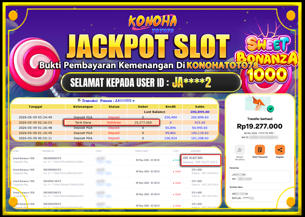 KONOHATOTO78 JACKPOT SWEET BONANZA 1000  Rp.19.277.000,LUNAS